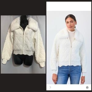 FDJ Sweater Bomber Women’s Size Small Cream Faux Fur Collar Removable